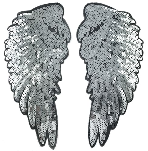 Pailletten-Flügel Aufnäher Glitzernde Engel Flügeln zum Aufbügeln oder Aufnähen – Applikation in verschiedenen Größen & Farben für Kleidung & DIY-Projekte (Grau 30cm) von Little Angel