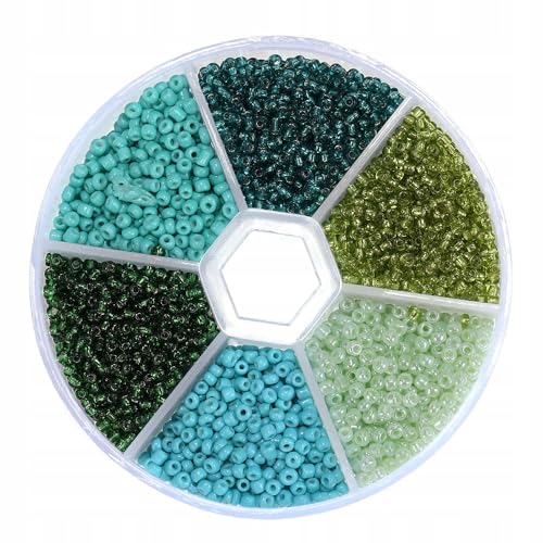Perlen Set 3600 Stück Glasperlen in Grün Blau Mix, DIY Bastelperlen in praktischer Box, Schmuck Perlen für Armbänder, Ketten, Nähen, Basteln, Handarbeiten, Armband machen (Grün) von Little Angel