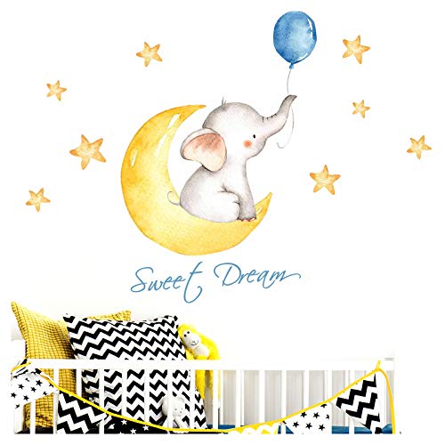 Little Deco Aufkleber Elefant & Spruch Sweet Dream I M - 139 x 63 cm (BxH) I Mond und Sterne Wandbilder Wandtattoo Kinderzimmer Tiere Deko Babyzimmer Junge DL190 von Little Deco