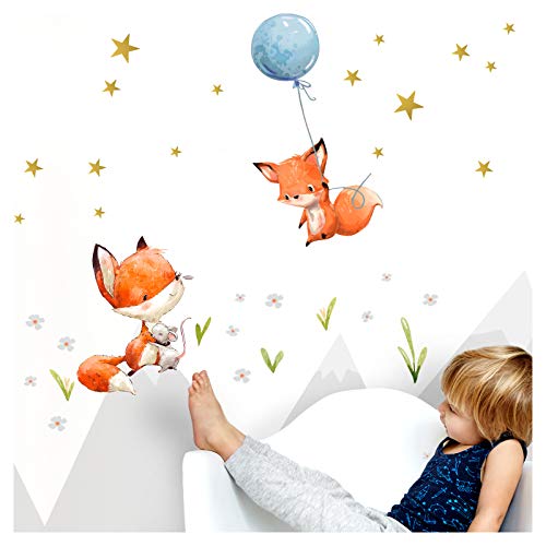 Little Deco Aufkleber Kinderzimmer Junge 2 Füchse I M - 92 x 102 cm (BxH) I Fuchs Luftballon Wandtattoo Kinderzimmer Tiere Deko Babyzimmer Kinder DL360 von Little Deco