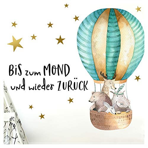 Little Deco Aufkleber Waldtiere im Heißluftballon & Spruch Bis zum Mond I S - 62 x 32 cm (BxH) I Wandbilder Wandtattoo Kinderzimmer Tiere Deko Babyzimmer Junge DL186 von Little Deco