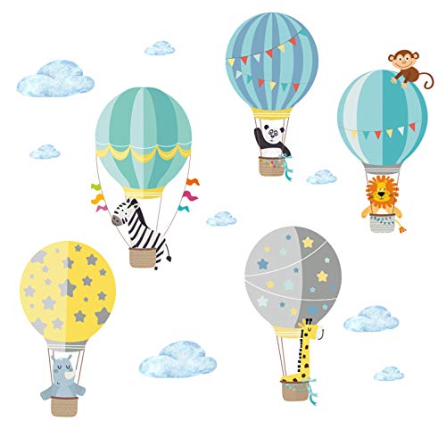 Little Deco Aufkleber Zoo-Tiere im Heißluftballon I M - 130 x 85 cm (BxH) I Wandbilder Wandtattoo Kinderzimmer Jungen Tiere Deko Jungs Babyzimmer Junge Sticker DL202 von Little Deco