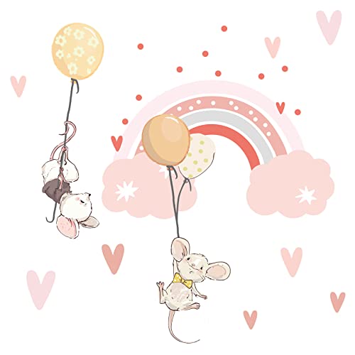 Little Deco Kinderzimmer Wandtattoo Mäuse mit Ballons I 45 x 30 cm (BxH) I Herzen Babyzimmer Aufkleber Wandaufkleber Regenbogen Klebeposter Stickers DL212-40 von Little Deco