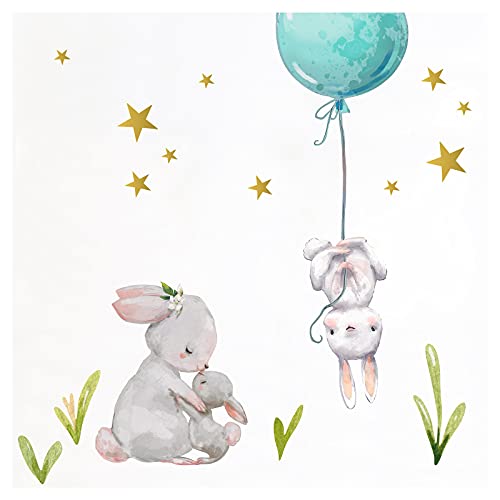 Little Deco Öko Wandtattoo Wandsticker Kinderzimmer Hasen mit Ballon mint Babyzimmer Deko Kinder Spielzimmer Wandaufkleber ohne Chlor und Weichmacher DL209-20 von Little Deco