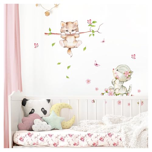 Little Deco Wandaufkleber Kinderzimmer Mädchen 2 Katzen Schmetterlinge I 2 x A4 Bogen I Wandtattoo Katze Aufkleber Tiere Deko Babyzimmer Kinder DL361 von Little Deco