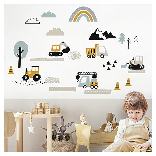 Little Deco Wandsticker Fahrzeuge für Kinderzimmer Straße Bagger Auto Wandtattoo Babyzimmer Wandaufkleber Wanddeko DL912 von Little Deco