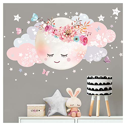 Little Deco Wandsticker Mond & Wolken I Weiß/Rosa L - 60 x 31 cm (BxH) I Kinderzimmer Wandtattoo Mädchen Baby Deko Zimmer DL246-1-L von Little Deco