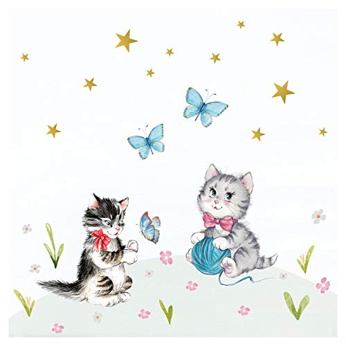Little Deco Wandtattoo 2 Katzen mit Schmetterlingen DL414 von Little Deco
