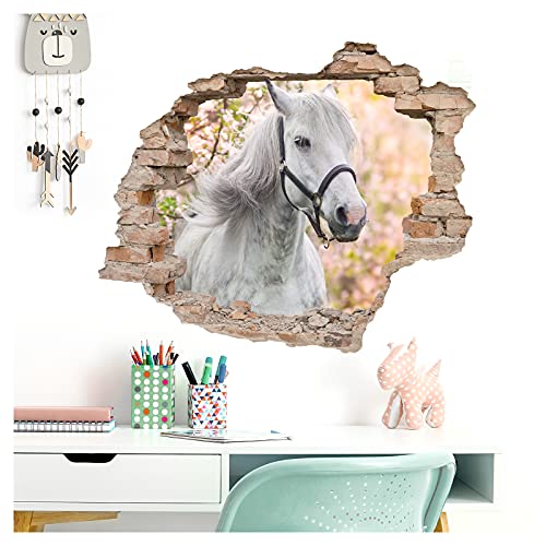 Little Deco Wandtattoo 3D Loch mit weißem Pferd DL629 67 x 56 cm (BxH) von Little Deco