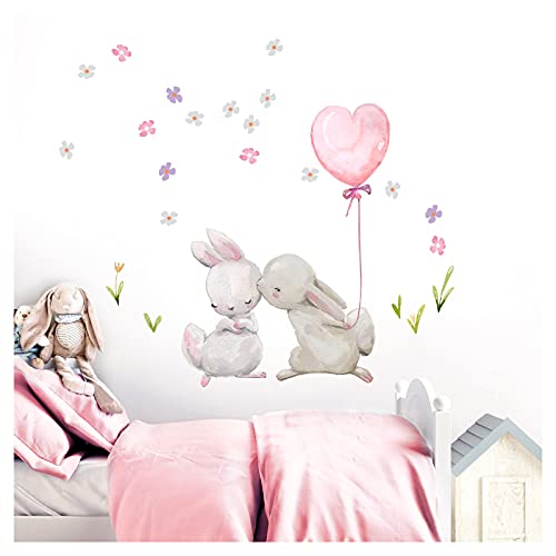 Little Deco Wandtattoo Babyzimmer Küssende Hasen Ballon I M - 59 x 55 cm (BxH) I Luftballon Rosa Kinderbilder Deko Kinderzimmer Mädchen Aufkleber Sticker DL230 von Little Deco