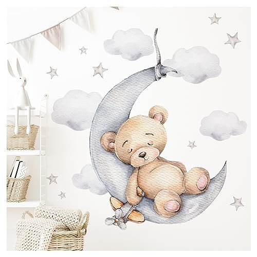 Little Deco Wandtattoo Bär auf dem Mond Wandsticker für Kinderzimmer Teddybär mit Sterne Babyzimmer Deko DL831-2 von Little Deco