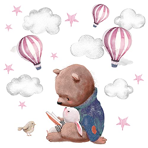 Little Deco Wandtattoo Bär und Hase mit Heißluftballons DL604 L - 127 x 94 cm (BxH) von Little Deco