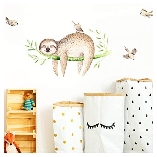 Little Deco Wandtattoo Faultier auf AST & Vögel I (BxH) 46 x 30 cm I Kinderzimmer Babyzimmer Aufkleber Sticker Wandaufkleber Wandsticker Klebeposter Stickers DL147 von Little Deco