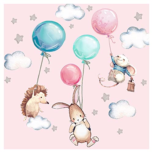 Little Deco Wandtattoo Igel Maus und Hase mit Luftballon DL507 L - 157 x 98 cm (BxH) von Little Deco