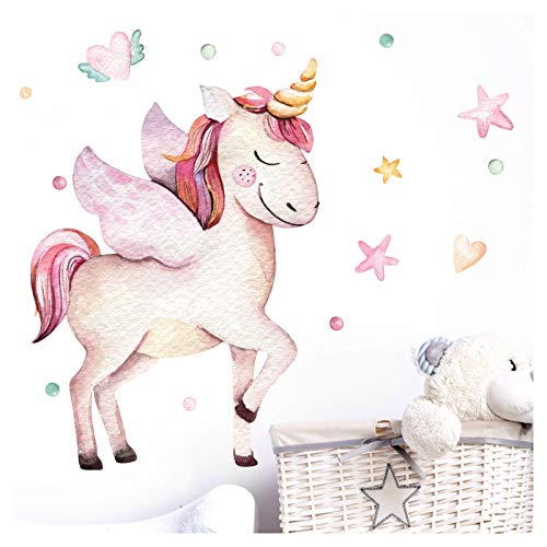 Little Deco Wandtattoo Kinderzimmer Einhorn mit Flügel Sterne Herzen I 1 A4 Bogen I Baby Wandsticker Wandaufkleber Babyzimmer Mädchenzimmer DL214-11 von Little Deco