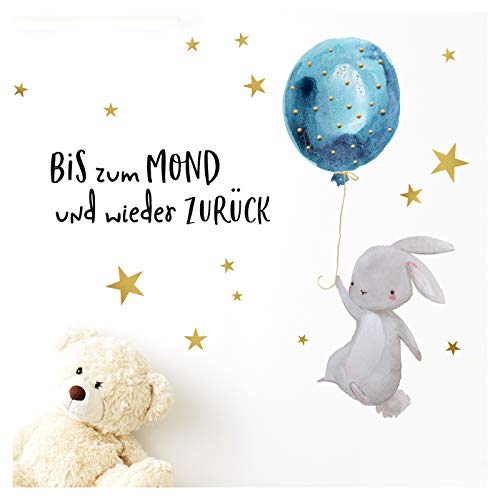 Little Deco Wandtattoo Kinderzimmer Hase & Zitat Bis zum Mond I 85 x 49 cm (BxH) I Luftballon Kinderbilder Deko Babyzimmer Junge Aufkleber Sticker Wandaufkleber DL206-2 von Little Deco