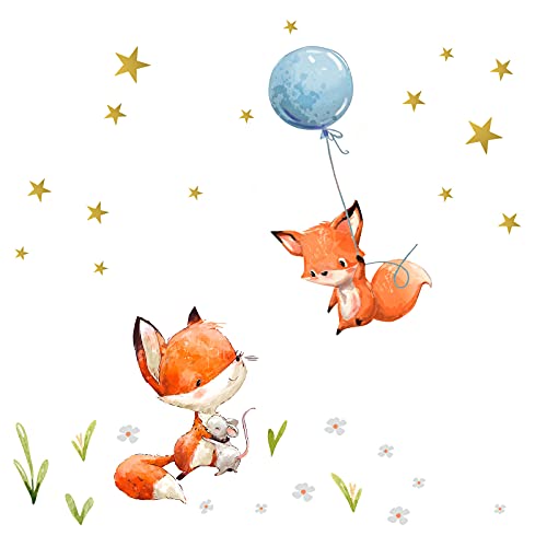 Little Deco Wandtattoo Kinderzimmer Junge Mädchen Deko Wandsticker Baby Tiere Fuchs Ballon Sterne Boho Aufkleber Wandbild selbstklebend für Kinder DL212-23 von Little Deco