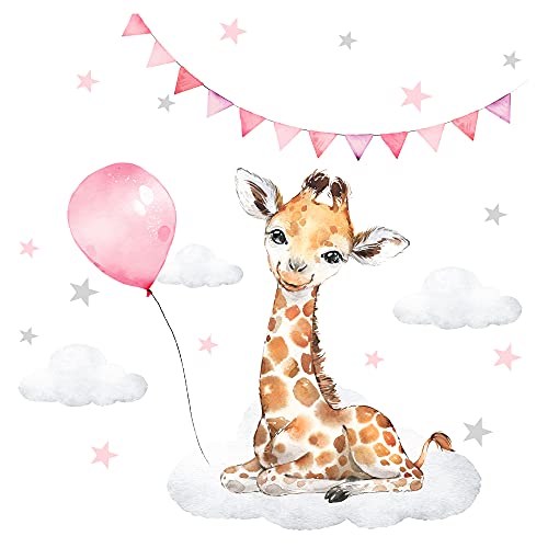 Little Deco Wandtattoo Kinderzimmer Mädchen Deko Sticker Baby Giraffe Luftballon rosa Sterne Safari Boho Aufkleber Wandbild selbstklebend für Kinder DL212-29 von Little Deco