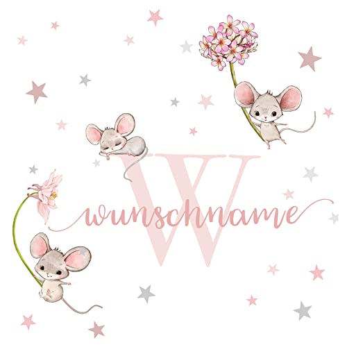 Little Deco Wandtattoo Mäuse Blumen & Wunschname DL318 Motiv 8 M von Little Deco