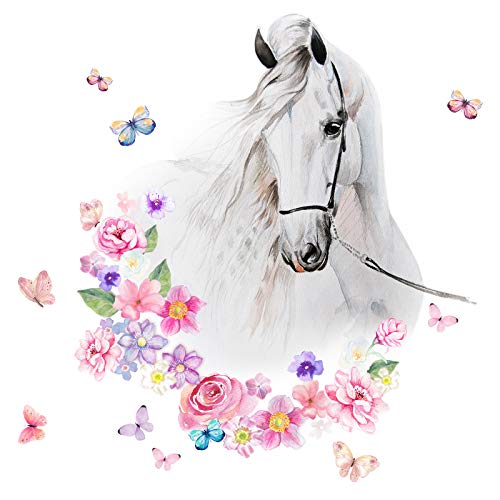 Little Deco Wandtattoo Pferdekopf mit Blumen & Schmetterlingen DL464 L - 55 x 61 cm (BxH) von Little Deco