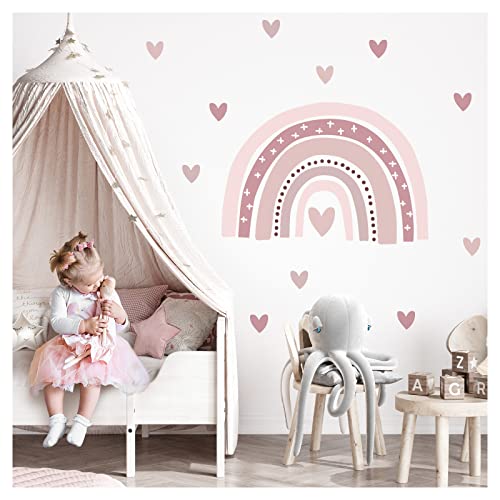 Little Deco Wandtattoo Regenbogen mit Herzchen Wandsticker Kinderzimmer Wandaufkleber Babyzimmer Mädchen Deko DL934-3 von Little Deco