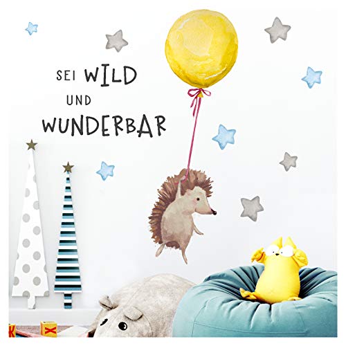Little Deco Wandtattoo Sei wild & Igel mit Luftballon DL321 S - 67 x 36 cm (BxH) von Little Deco
