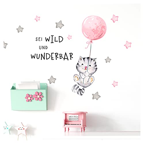 Little Deco Wandtattoo Sei wild & Katze mit Luftballon DL322 S - 85 x 41 cm (BxH) von Little Deco