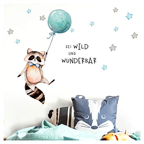 Little Deco Wandtattoo Sei wild & Waschbär mit Luftballon DL324 S - 72 x 33 cm (BxH) von Little Deco