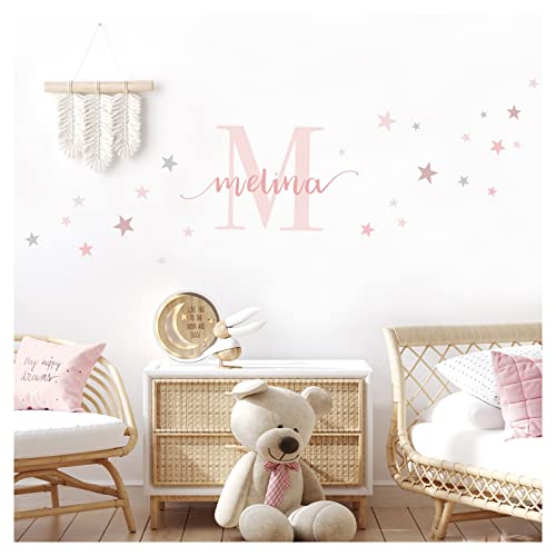 Little Deco Wandtattoo Sterne & Wunschname I Wandbild 150 x 50 cm (BxH) I Kinderzimmer Babyzimmer Wandaufkleber Mädchenzimmer Stern Wandsticker Aufkleber DL318-D5 von Little Deco