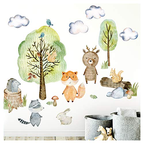 Little Deco Wandtattoo Waldtiere mit Bäume Pilze und Gras DL450 M - 152 x 84 cm (BxH) von Little Deco