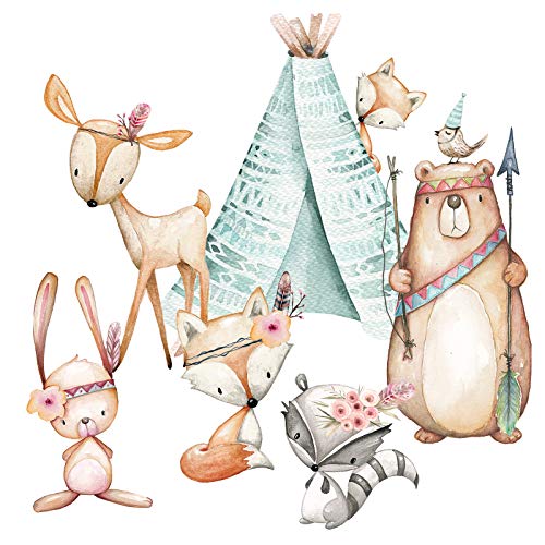 Little Deco Wandtattoo Waldtiere & Bär mit Pfeil und Bogen DL490 L - 119 x 81 cm (BxH) von Little Deco