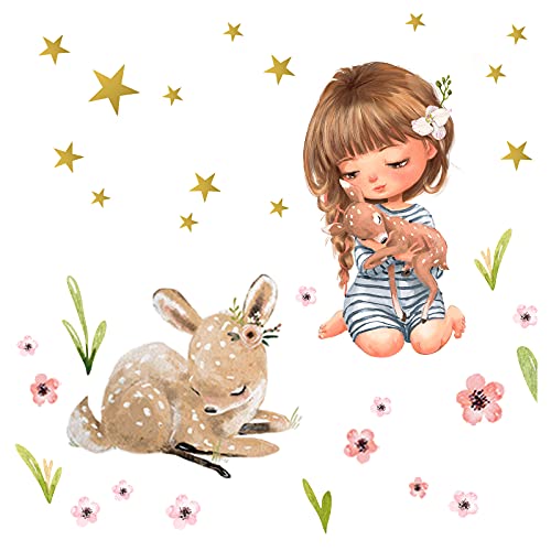 Little Deco Wandtattoo Wandsticker Kinderzimmer Mädchen Reh Sterne Wandaufkleber Tiere Spielzimmer Babyzimmer Wanddeko Wandbild Blumen Kinder DL211-10 von Little Deco