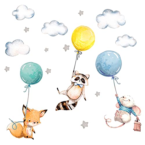 Little Deco Wandtattoo Wandsticker Kinderzimmer Tiere Waschbär Fuchs Wandaufkleber Aufkleber Babyzimmer Spielzimmer Sterne Deko Maus Baby Junge Mint DL206-27 von Little Deco