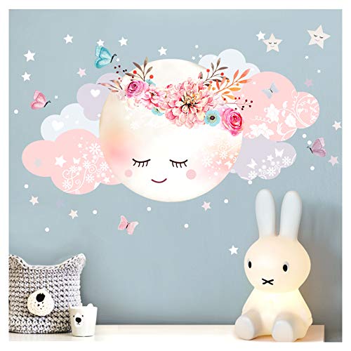 Wandtattoo Mond & Wolken Weiß/Rosa XL - 100 x 51 cm (BxH) von Little Deco