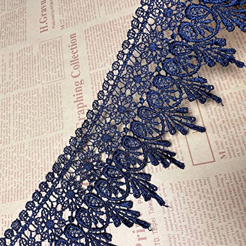 Little Lane Lace Stoffa Larga 9cm mit Europea-Muster mit Stickerei, Spitze, für Vorhänge, Tischdecke, Fodere, Braut-FAI-da-Te/Zubehör, 2 Stück Blu Oltremare von Little Lane Lace