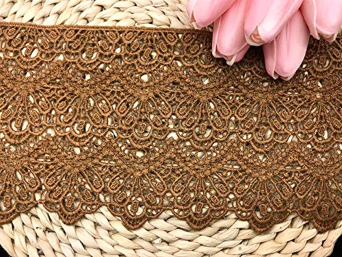 14 CM Breite Europa Lange muster Inelastische Stickerei Spitzenbesatz, Vorhang Tischdecke Slipcover Braut Selbermachen-Kleidung/Zubehör (3,7 Meter in einem Paket) (kamelfarbig) von Little lane lace