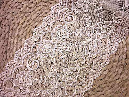 15 CM Breite Europa Floral Garden elastische Stickerei Spitzenbesatz, Vorhang Tischdecke Slipcover Braut Selbermachen-Kleidung/Zubehör (4,6 Meter in einem Paket) (Elfenbein) von Little lane lace