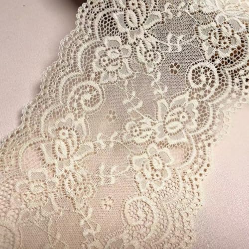 15 CM Breite Europa Floral Garden elastische Stickerei Spitzenbesatz, Vorhang Tischdecke Slipcover Braut Selbermachen-Kleidung/Zubehör (4,6 Meter in einem Paket) (Khaki) von Little lane lace