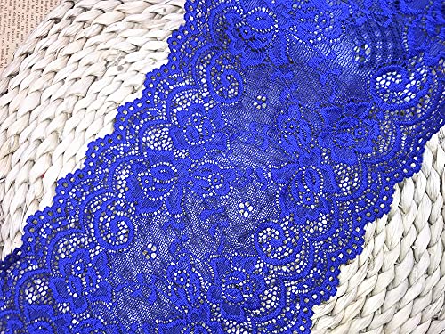 15 CM Breite Europa Floral Garden elastische Stickerei Spitzenbesatz, Vorhang Tischdecke Slipcover Braut Selbermachen-Kleidung/Zubehör (4,6 Meter in einem Paket) (blau) von Little lane lace