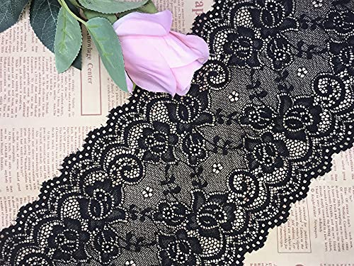 15 CM Breite Europa Floral Garden elastische Stickerei Spitzenbesatz, Vorhang Tischdecke Slipcover Braut Selbermachen-Kleidung/Zubehör (4,6 Meter in einem Paket) (schwarz) von Little lane lace