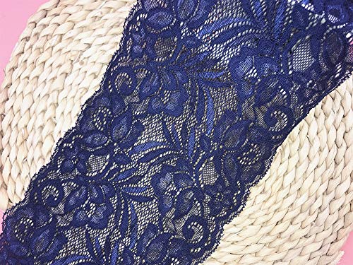 15 CM Breite Europa Floral elastische Stickerei Spitzenbesatz, Vorhang Tischdecke Slipcover Braut Selbermachen-Kleidung/Zubehör (3,7 Meter in einem Paket) (dunkelblau) von Little lane lace