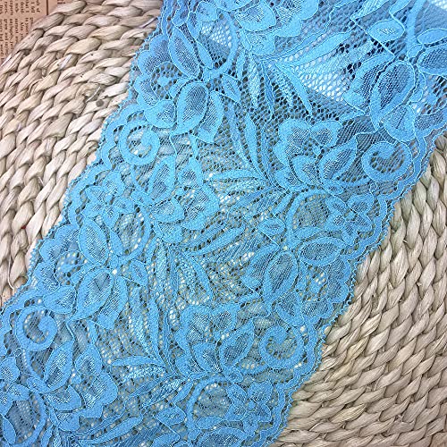 15 CM Breite Europa Floral elastische Stickerei Spitzenbesatz, Vorhang Tischdecke Slipcover Braut Selbermachen-Kleidung/Zubehör (3,7 Meter in einem Paket) (hellblau) von Little lane lace