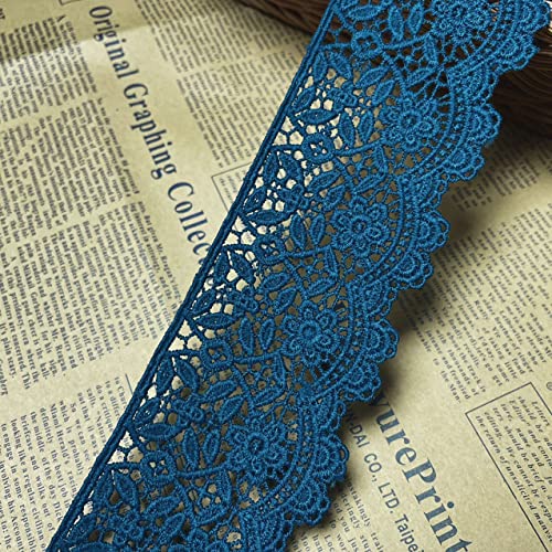 6 CM Breite Europa Blume muster Inelastische Stickerei Spitzenbesatz, Vorhang Tischdecke Slipcover Braut Selbermachen-Kleidung/Zubehör (3,7 Meter in einem Paket) (Blauer Haze) von Little lane lace