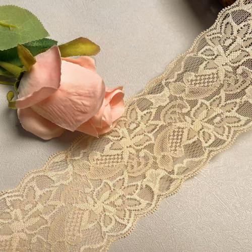 8 CM Breite Europa Belt elastische Stickerei Spitzenbesatz, Vorhang Tischdecke Slipcover Braut Selbermachen-Kleidung/Zubehör (4,5 Meter in einem Paket) (Khaki) von Little lane lace