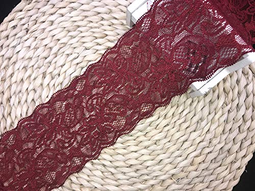 8 CM Breite Europa Belt elastische Stickerei Spitzenbesatz, Vorhang Tischdecke Slipcover Braut Selbermachen-Kleidung/Zubehör (4,5 Meter in einem Paket) (weinrot) von Little lane lace