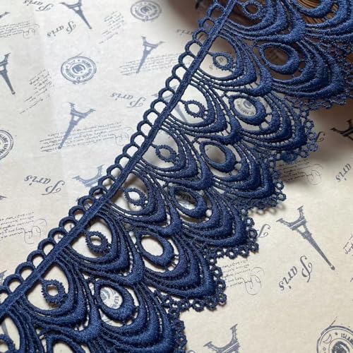 8 CM Breite Europa Die Welle muster Inelastische Stickerei Spitzenbesatz, Vorhang Tischdecke Slipcover Braut Selbermachen-Kleidung/Zubehör (3,7 Meter in einem Paket) (Marineblau) von Little lane lace