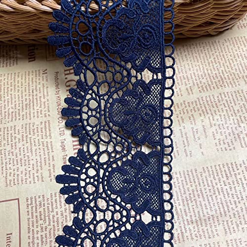 9 CM Breite Europa Krone muster Inelastische Stickerei Spitzenbesatz, Vorhang Tischdecke Slipcover Braut Selbermachen-Kleidung/Zubehör (1,8 Meter in einem Paket) (Marineblau) von Little lane lace