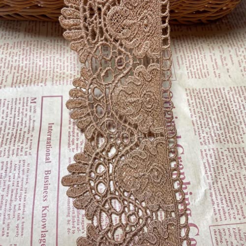 9 CM Breite Europa Krone muster Inelastische Stickerei Spitzenbesatz, Vorhang Tischdecke Slipcover Braut Selbermachen-Kleidung/Zubehör (1,8 Meter in einem Paket) (kamelfarbig) von Little lane lace