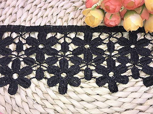 Besatz aus Spitze, unelastisch, für Stickerei, Motiv Snowflake, Europa, 9 cm breit, Kleidung/Accessoires, Bridal DIY Decke für Vorhang (2 Yards in einer Packung) (schwarz) von Little lane lace