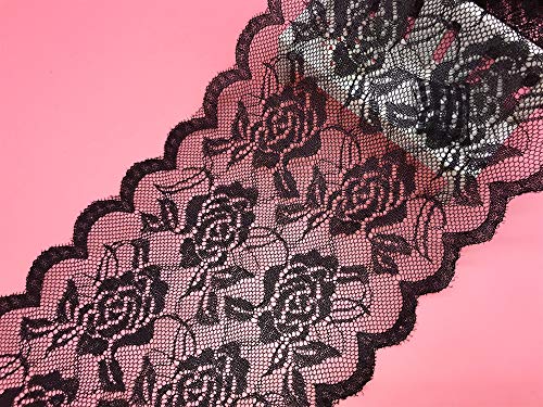 Besatz aus Spitze, unelastisch, für Stickerei, Motiv elastisch, Rosa, 15 cm breit, Kleidung/Accessoires, Bridal DIY Decke für Vorhang 5 Yards in einer Packung Schwarz von Little lane lace